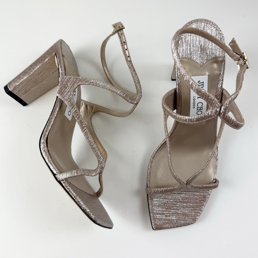 Jimmy Choo Azie 85 Strappy Heel Sandals Macaron Glitter Fabric Size EU 38 US 8